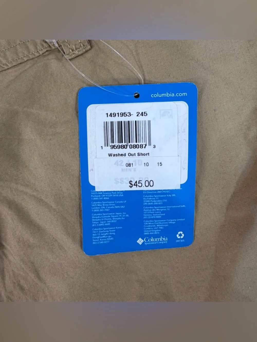 Columbia‎ Chino Washed Out Khaki Beige Shorts Golf Outdoor Men’s 42